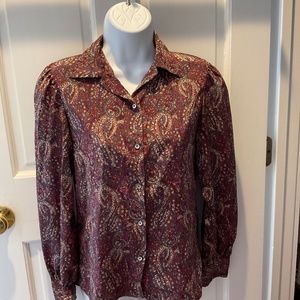 Silky Paisley Long Sleeve Blouse Cranberry